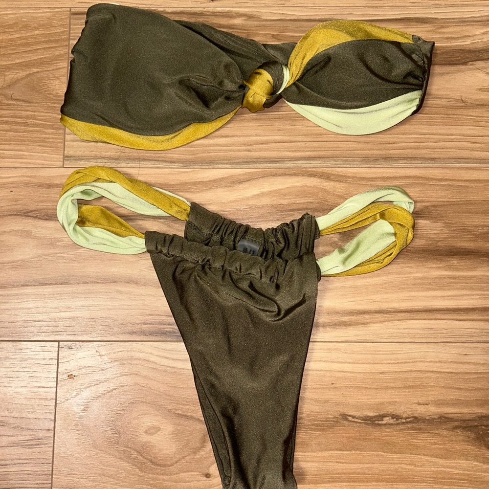 SHEIN Olive and Yellow Bikini Set
